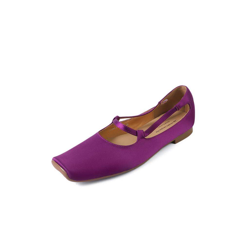 Mary Jane Serie~ einfarbige silberne kleine Einzelschuhe, flache Schuhe mit leichtem Ausschnitt und eckiger Spitze, Damenschuhe einer Nischenmarke für Frühling 2025