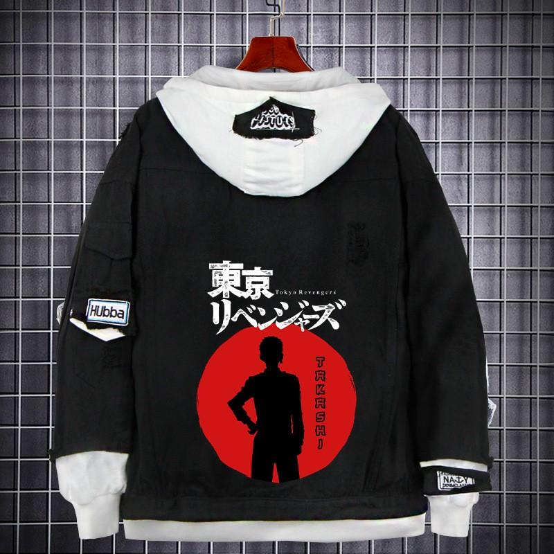 Tokyo Revengers Anime Denim Jacket Fake Two-piece Hoodie Men Youth Streetwear