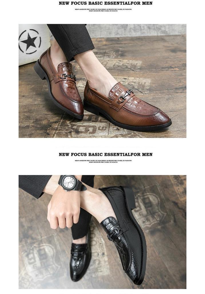 Men's Plus Size Crocodile Embossed Pointed Toe Formal Leather Slip-on Shoes for Business or Weddings