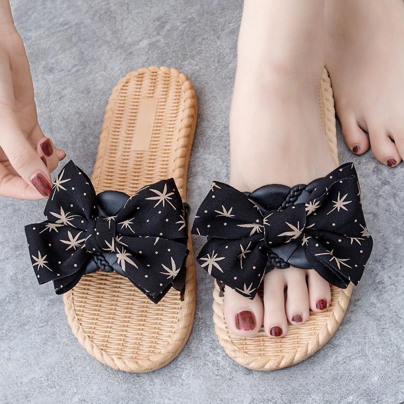 

Тапочки с бантиком. Женская летняя верхняя одежда. Корейская версия домашней и уличной сетчатой ​​красной пляжной обуви Ins Tide. Сандалии и тапочки. 36 чёрный