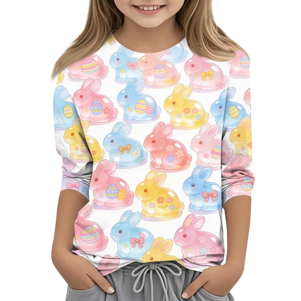 Children's Seven Quarter Sleeve Easter Print Round Neck Print Casual Top