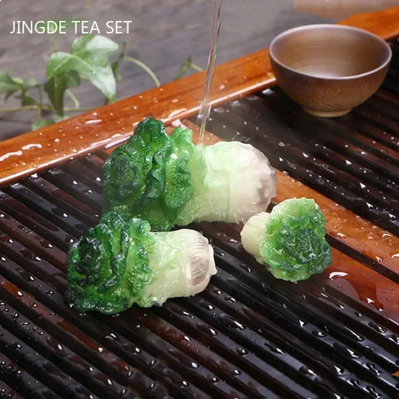 Creative Color-changing Tea Pet Resin Lucky Small Cabbage Tea Play Ornaments Chinese Tea Tray Decoration Tea Set Accessories