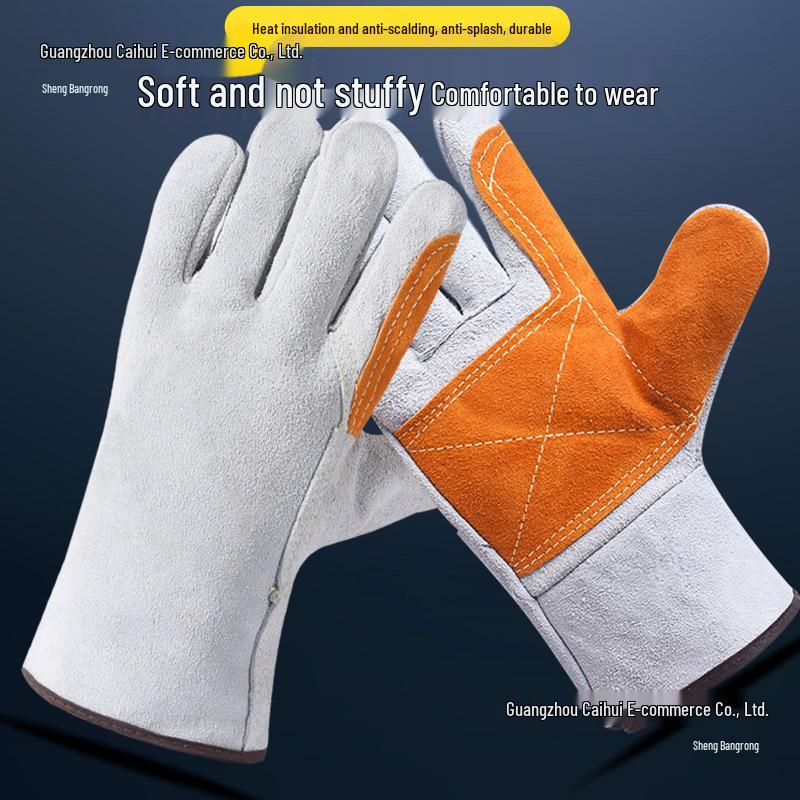 High Temp Resistant Cowhide Welding Gloves - Anti-Scald, Wear-Resistant, Soft Leather Protection
