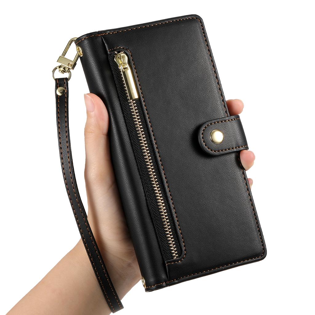 DF-011 Para Realme 14 Pro+ 5G Capa com Bolso Carteira com Zíper Capa de Celular em Couro com Alças