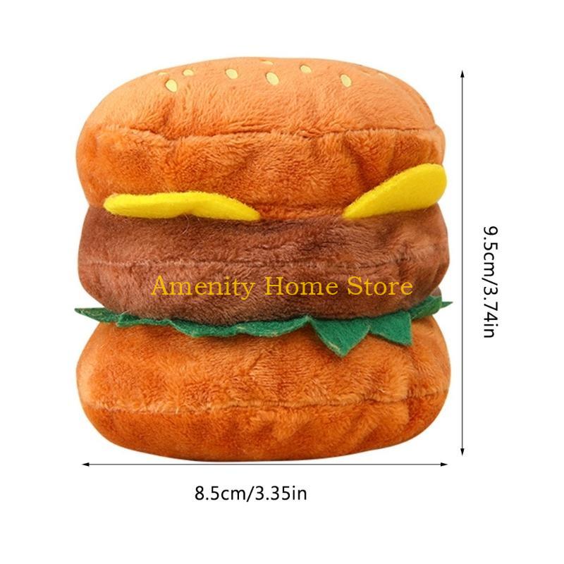 F26C Dog Squeak Toy for Pet Dogs Biteable Plush Toy Dog Chewing Toy Squeeze Hamburger Bone Toy Biting Resistant Cats Soft Toy