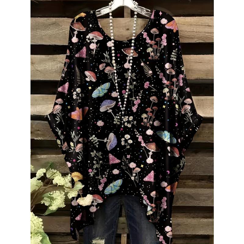 Vintage Floral Print Irregular Fashionable Short Sleeve T-Shirt for Women Women's Clothing Loose and Casual Oversized Top