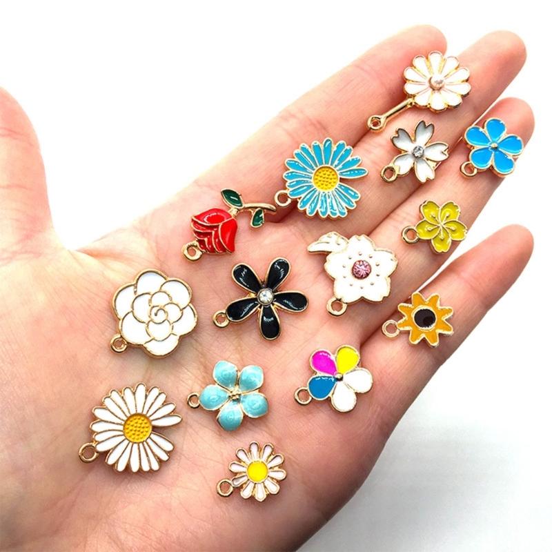 Set of 60 Flower Charm DIY Oil Drop Pendants Jewelry Making Supplies Alloy Material Perfect for Earrings and Necklaces