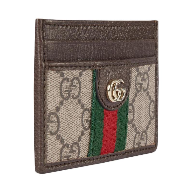 Gucci Ophidia double G letter light gold hardware accessories leather and canvas card holder regular women's beige and brown