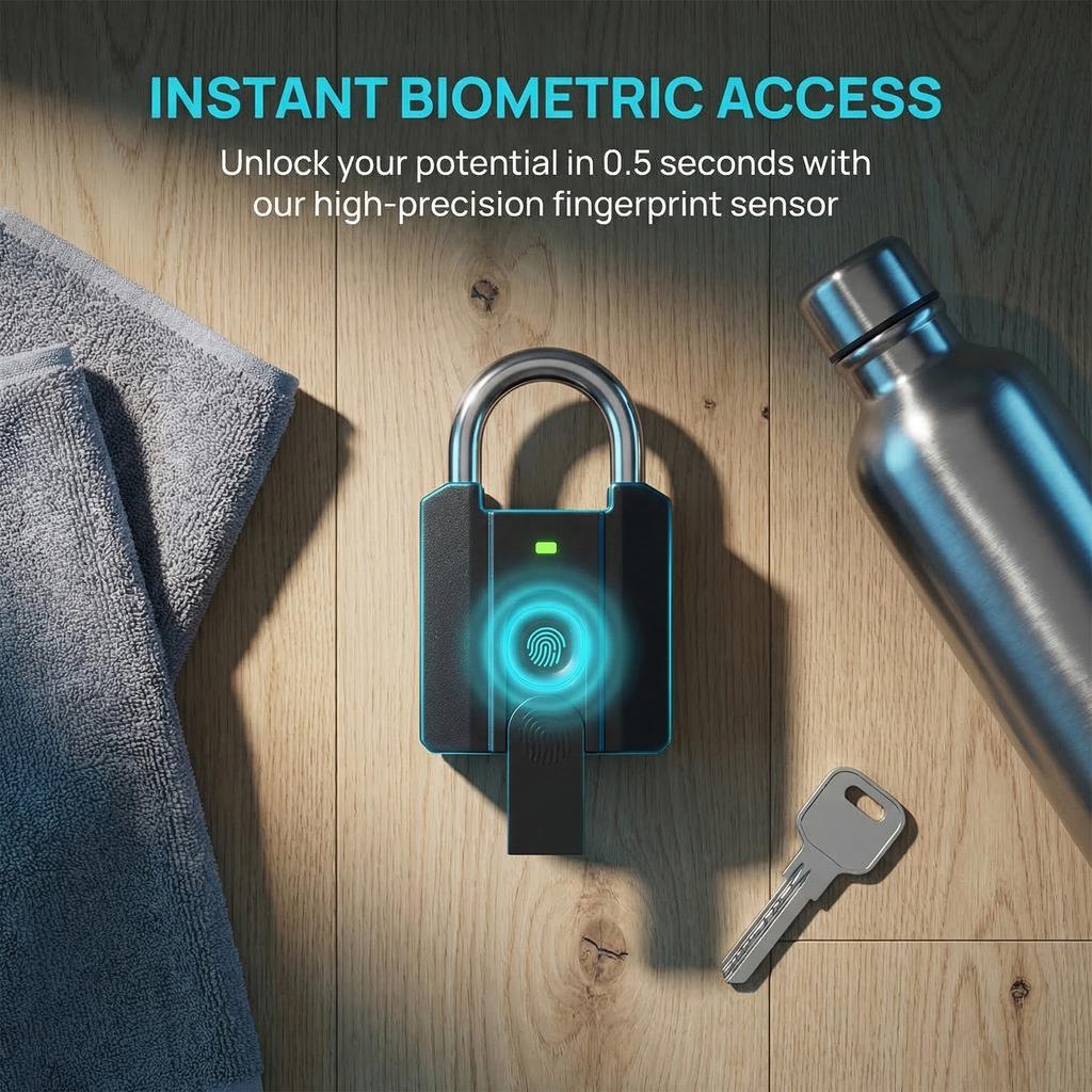 Smart Dormitory Cabinet Lock with 2 Key Electronic Password Lock IP65 Waterproof Fingerprint Padlock for Safety Bag Box Drawer