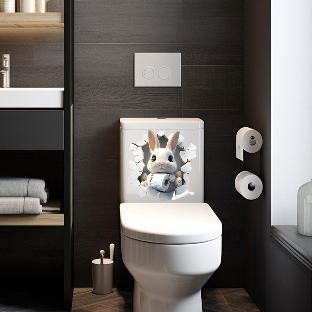 Floral,themed Bathroom And Toilet Stickers, Easter,themed Cute Bunny Self,adhesive PVC Decorative Stickers For Bedrooms.