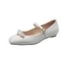Square Toe French Pearl One Buckle Strap Low Heel Mary Jane Women's Shoes with Skirt Light Mouth Soft Sole Single Shoes