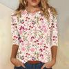 Women's Fashion Casual Three-quarter Sleeve Vintage Floral Print Round Neck Top