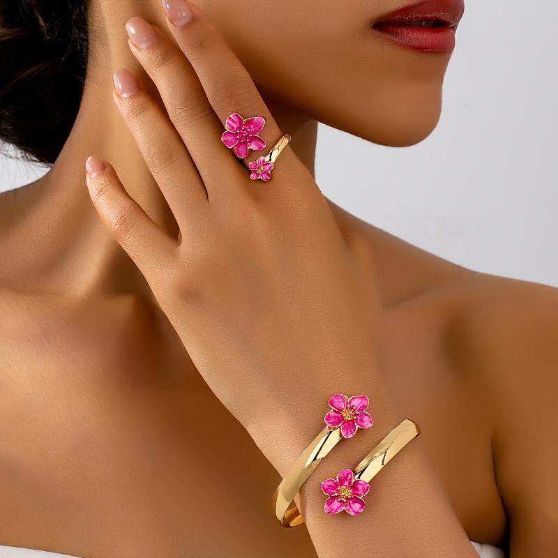 

New Fashion Trend Flower Opening Bracelet Ring, Women s Personalized Set, Holiday Party Accessories Gift