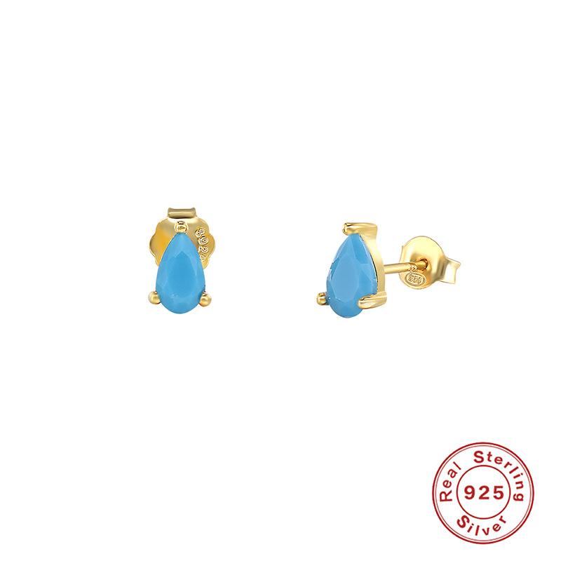 Simple Color Diamond-Set Temperament Commuter Water Drop Ins Wind S925 Sterling Silver Office Worker Stud Earrings