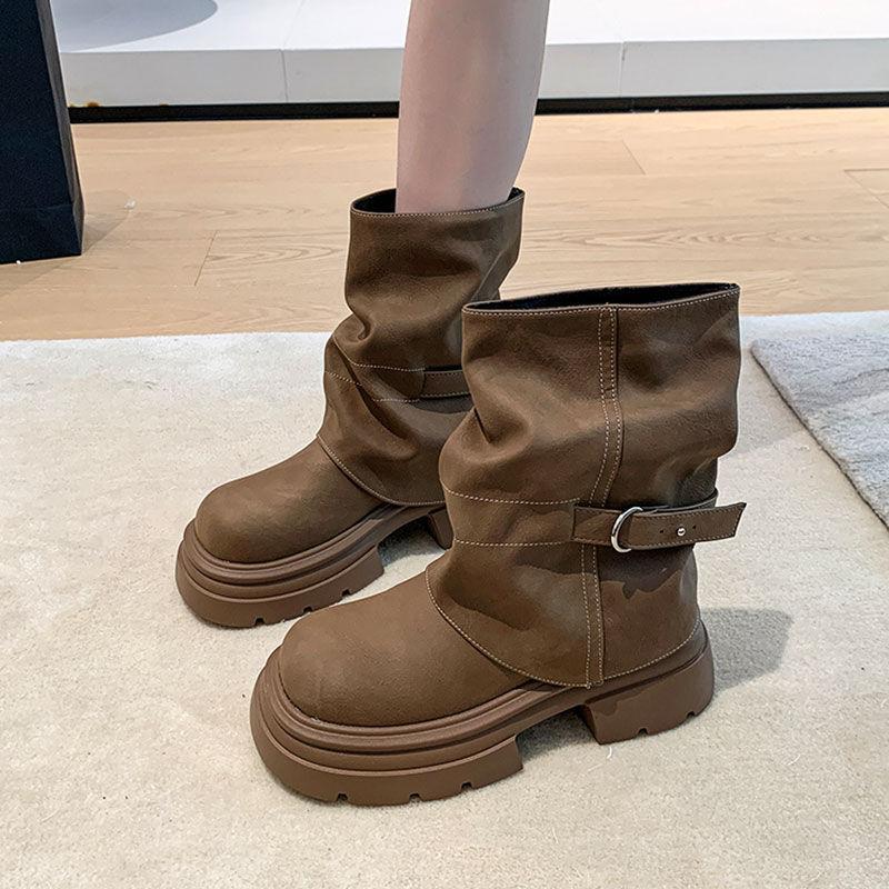 British Style Autumn and Winter Martin Boots Women's New High-end Thick-soled Super Fire High Short Boots