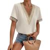 Women's Fashion Casual V-neck Lace Loose Temperament Short Sleeve Top