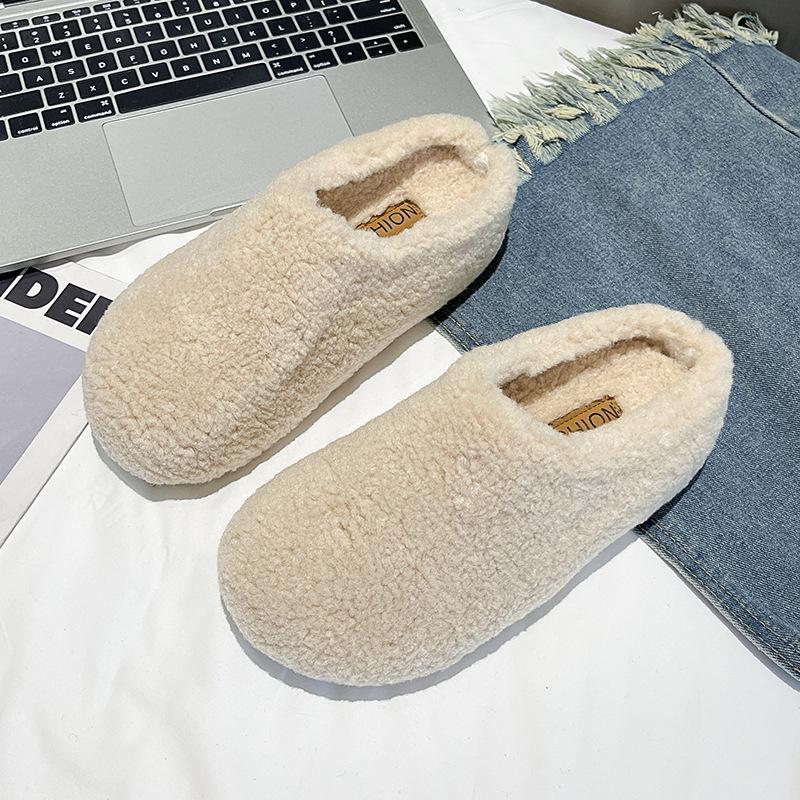 Mao Mao shoes women's fashion half slippers thick-soled bag head slippers wear versatile cotton slippers inside to increase lamb wool