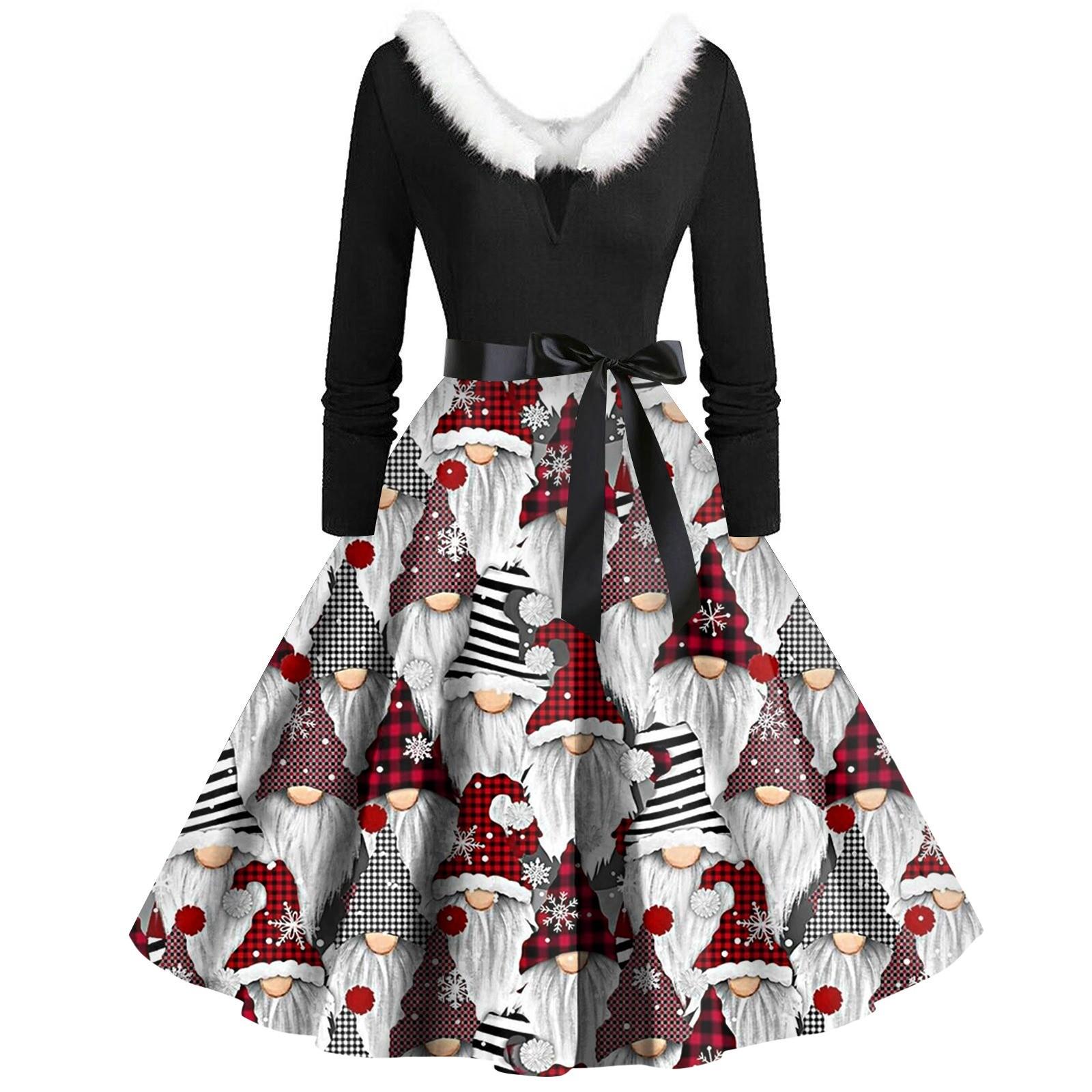 

Женское винтажное платье с длинным рукавом и рождественским принтом в стиле 1950-х годов для вечеринки, выпускного вечера, для домохозяйки M