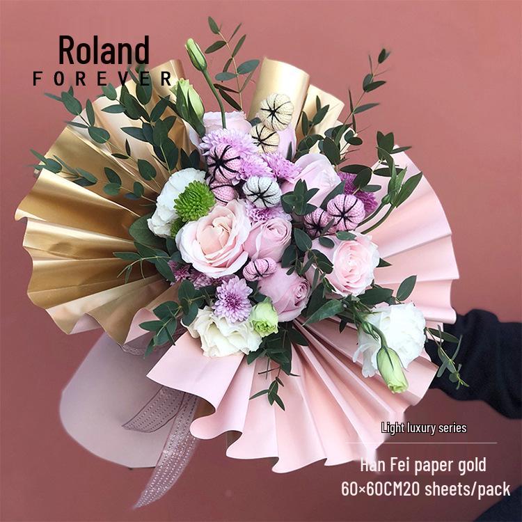 Roland Goldfolie Geschenkpapier - Koreanischer Stil, Zweifarbig, Wasserdicht, Leichter Luxus Blumenstraußverpackung