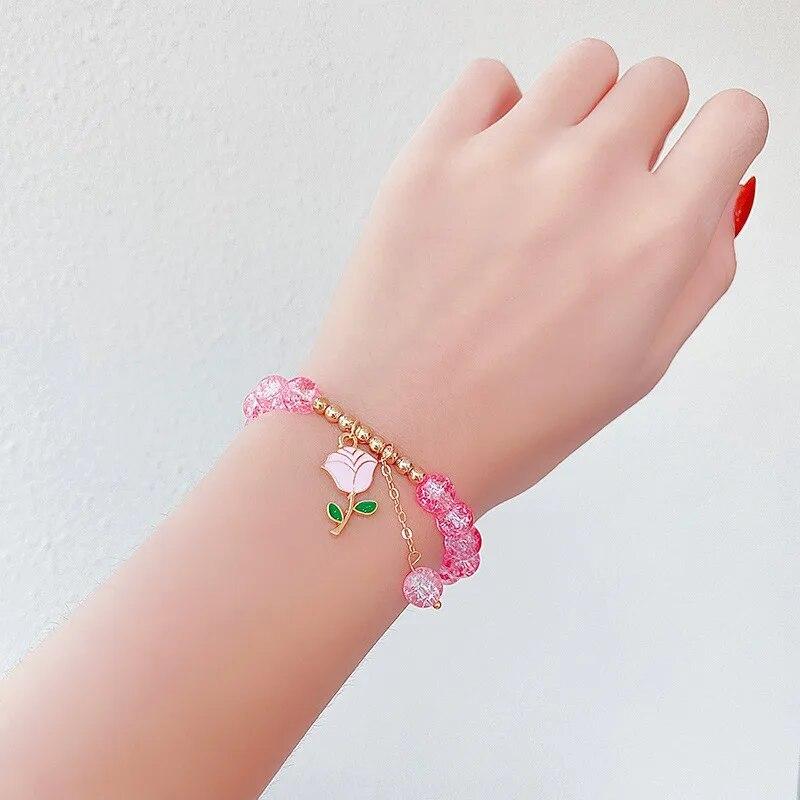 Korean Cartoon Rabbit Glass Beaded Adjustable Bracelet for Women Fashion Flower Starfish Dolphin Bracelets Jewelry Accessories