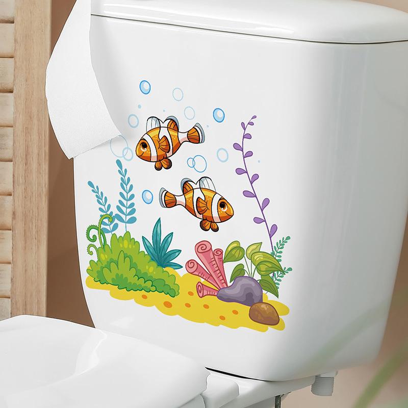 Green Plant Leaves Bathroom Toilet Sticker WC Closestool Wall Sticker Self Adhesive Mural Beautify Flower Home Decoration Decals