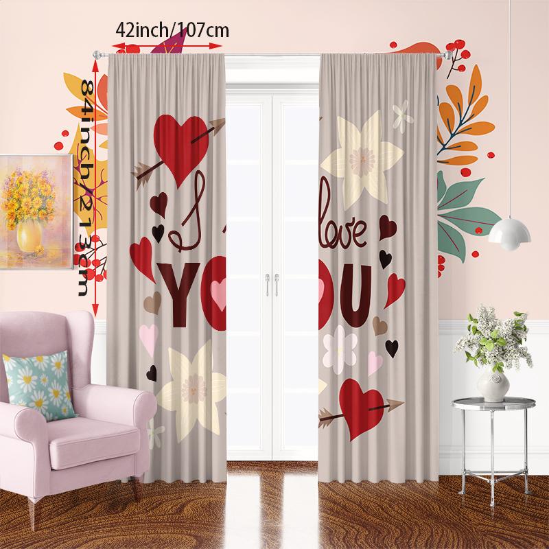 2PCS- Watercolor Letter-printed Curtain - Polyester Material - Suitable for Bedrooms, Living Rooms, Study Rooms, Private Spaces