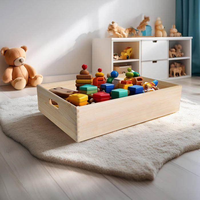 Caisse de rangement - CREATIVE DECO - Plateau avec Poignées - 60 x 40 x 13,5 cm - Bois de pin - Personnalisable