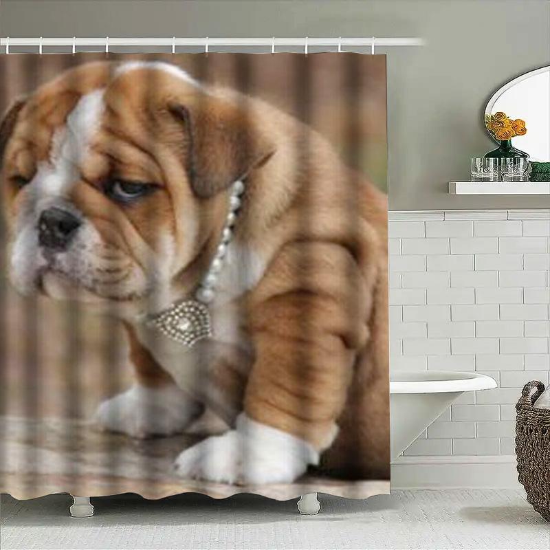 Cute Dog Shower Curtain Decor Puppy Print Fabric Waterproof Bath Mat Cover With Hook Rings For Bathroom Decorations Available In