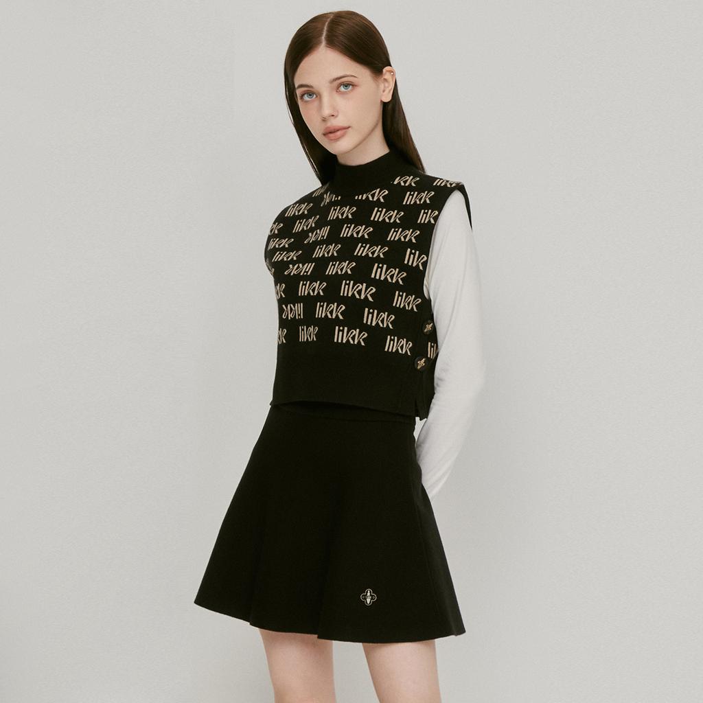Rick A-Line Simple Elastic Wool Skirt (Black)_L3C1-Ns06K