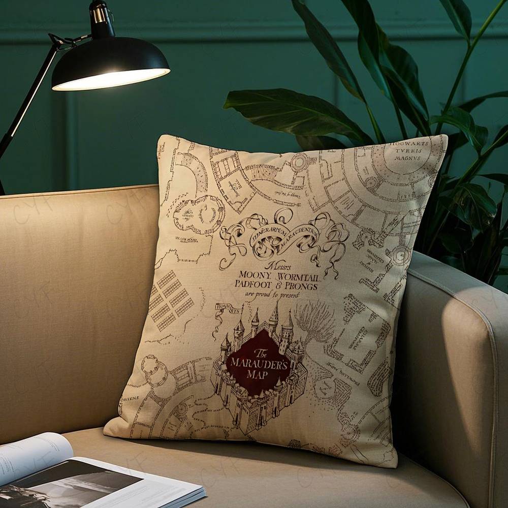 Magic Marauders Map Harny Potter Pillow Case Anti-Dustmite Pillowcase Invisible Zipper Silky Short Plush Sofa Cushion Cover
