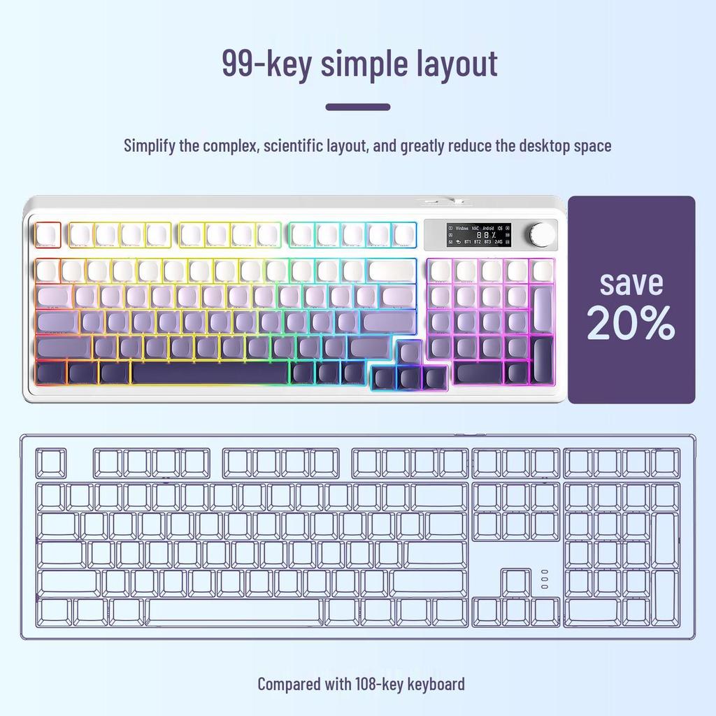 AULA S99PRO Silent Mechanical-Feel RGB Keyboard: Ergonomic, Long Battery, Triple-Mode