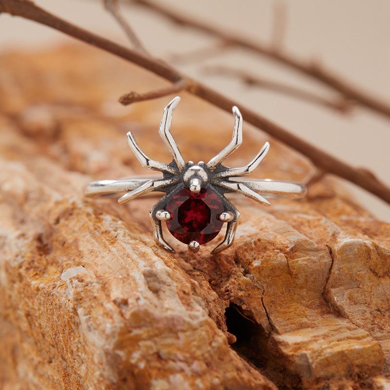 Spider Natural Purple Citrine Topaz Garnet Peridot Ring Women'S S925 Sterling Silver Colored Treasure Open Ring