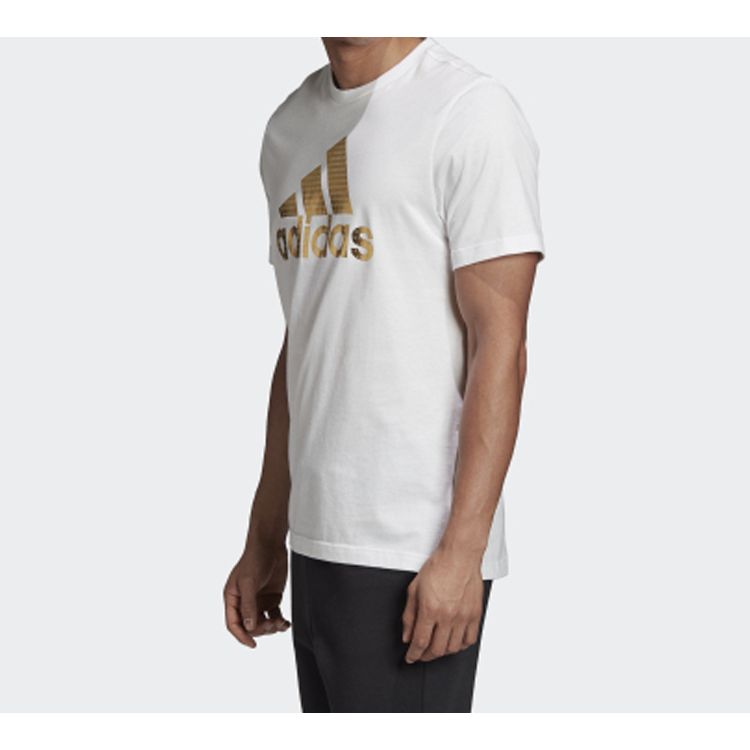 Adidas Universal Foil Metallic Letter Short Sleeve T-Shirt Men Tops White GE4700