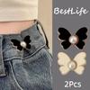 2Pcs Pearl Butterfly Adjustable Pant Waist Tightener Jeans Alloy Button No Sewing Required Easy To Install Accessory Pins