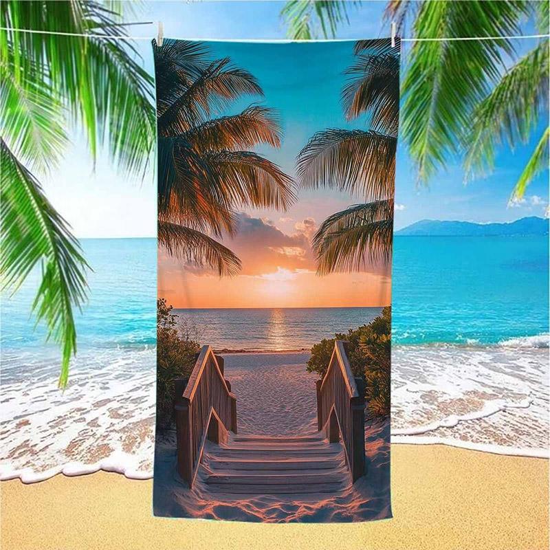 

Sunset Beach Stairs Towel for Summer Patterned Sunscreen And Windproof Suitable For Swimming Pool Camping Travel Blanket W40*H60(CM)
