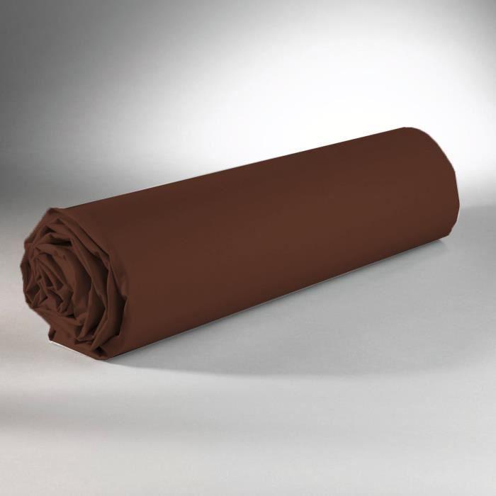 Drap Plat - DP135 - Chocolat - 240 cm x 300 cm - 100% Coton - Lavable en machine à 60°