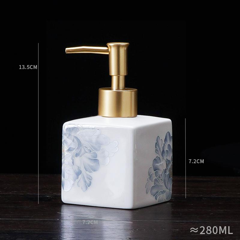

Portable Ceramic Hand Soap Bottle Bathroom Accessories Press-type Shampoo Soap Dispenser Golden Square Floral Soap Dispenser