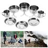 8-teiliges Set Tragbares Edelstahl-Kochgeschirr Topf Pfanne Teller Tasse Set für Outdoor Camping Picknick