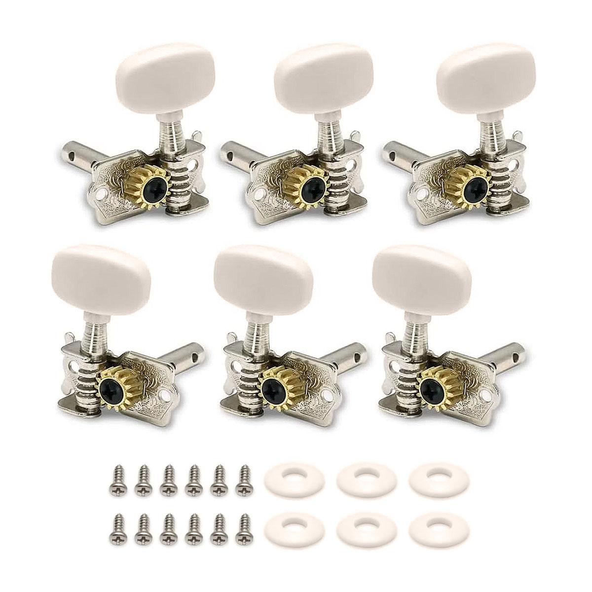 

6Pcs Replacement Guitar Strings Button 3L+3R - 1:14 Gear Ratio Tuning Keys, Double Hole Design with Washers & Screws Included