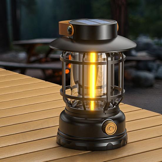 Outdoor Solar Camping Lantern IPX4 Waterproof USB Rechargeable LED Light Super Bright Lightweight Hiking Tent Hanging Emergency Lamp