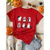 Ladies Halloween Ghost Pattern Casual T-shirt Black Cat Print Summer Sports Short Sleeve Vacation Pretend Fashion Women's Wear