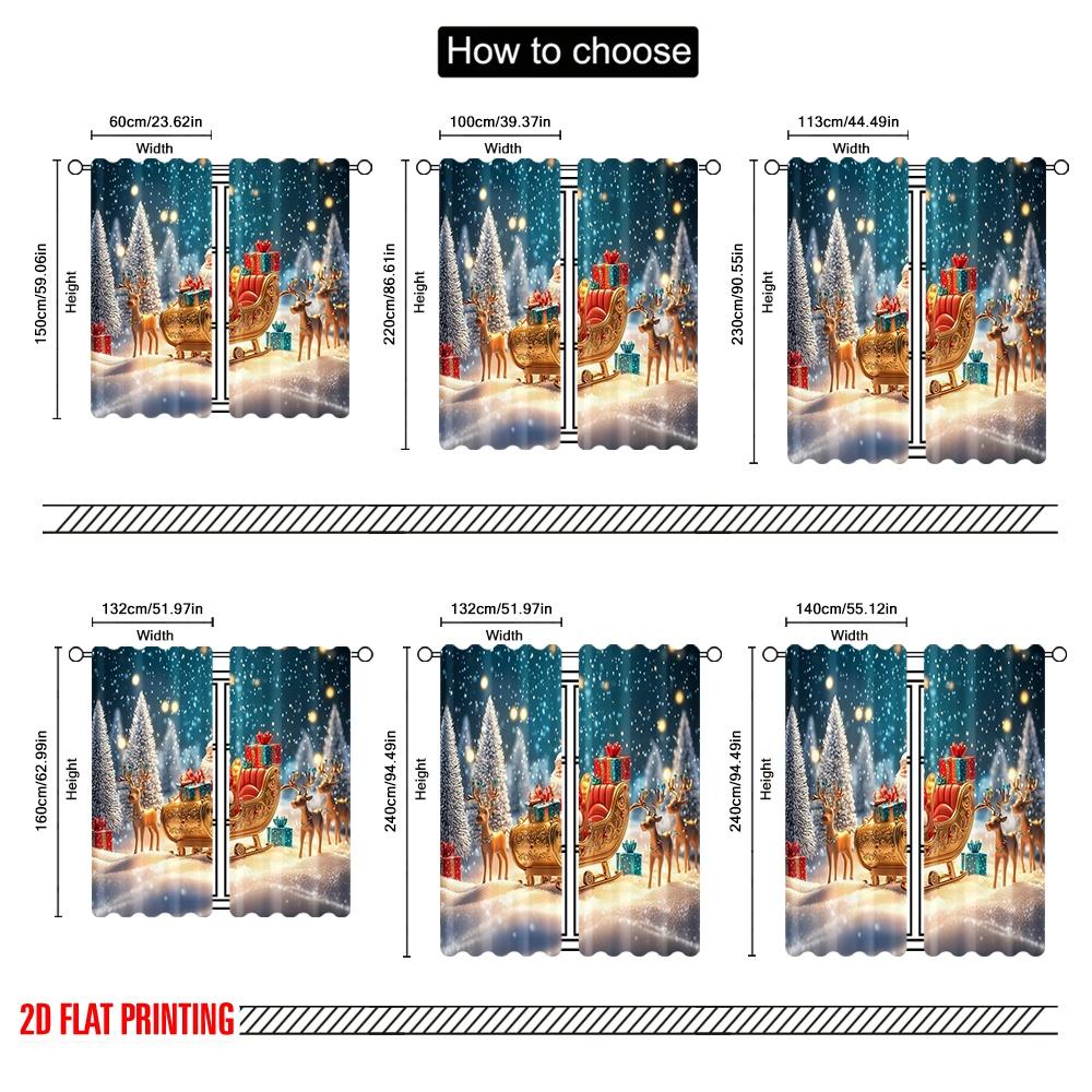 2pcs 2D flat printing Christmas Party Curtain Santa Claus reindeer sleigh with Versatile Polyester Fabric Without Electricity