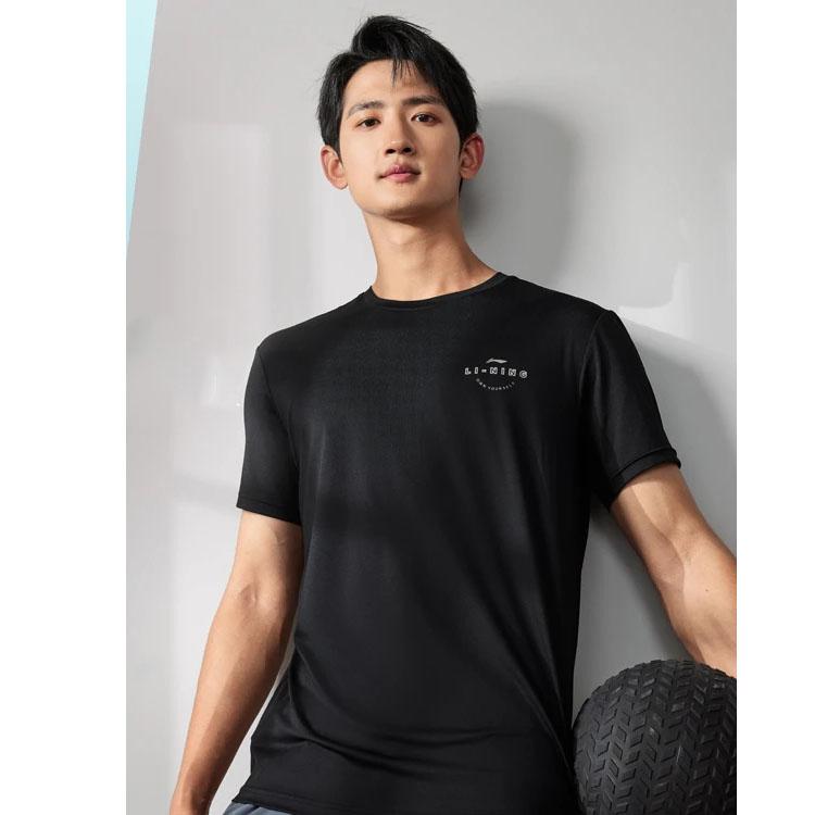 Li-Ning Fitness Series Solid Color Quick-Dry T-Shirt Men Tops Black ATST093-1