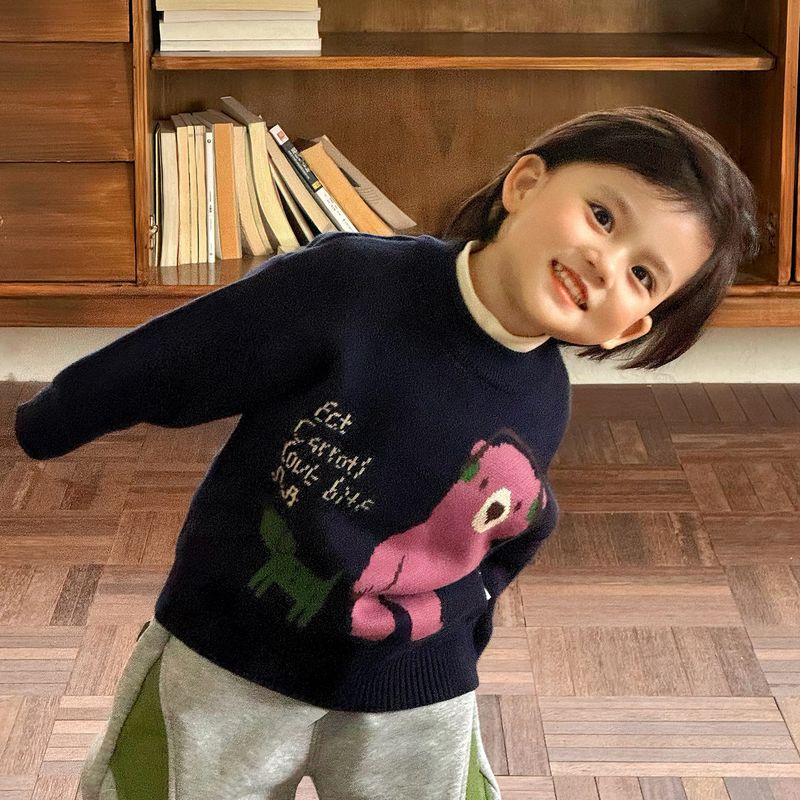 Boys' Fleece Sweater for Autumn and Winter, Thickened Round-Neck Knitwear for Children, Baby Base Shirt, Children's Clothing, Girls' Knitwear