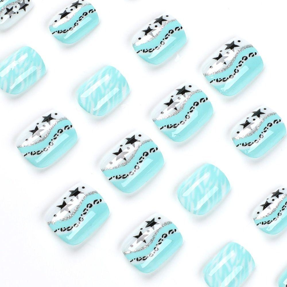 24pcs Detachable Fake Nials DIY Press on Nails Simple False Nails French Short Square