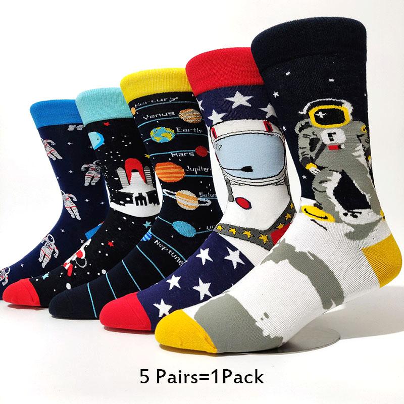 5 Pairs/Pack Men Funny Socks Casual Hip Hop Creative Cartoon Novelty Calcetines Hombre Street