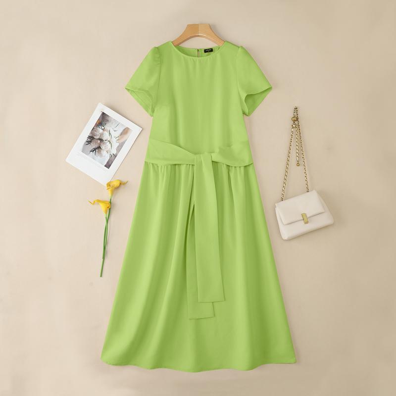 

VONDA Женское платье с круглым вырезом, коротким рукавом, поясом на талии, мешковатое, повседневное, длинное 5XL зелёный