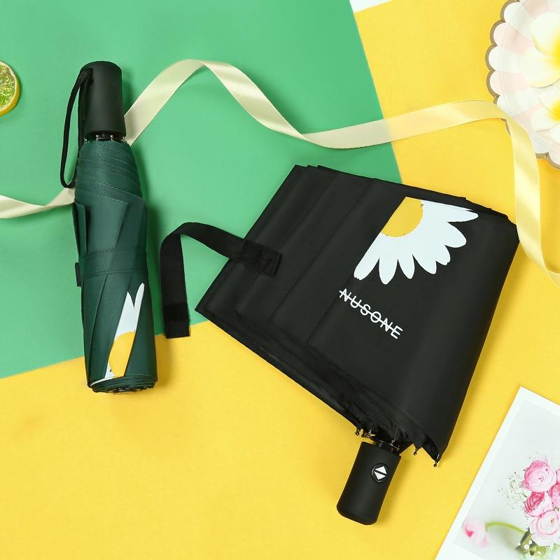 Automatic UV Tri-fold Umbrella Vinyl Sunscreen UV Protection Parasol Custom Printing LOGO Folding Umbrella Female