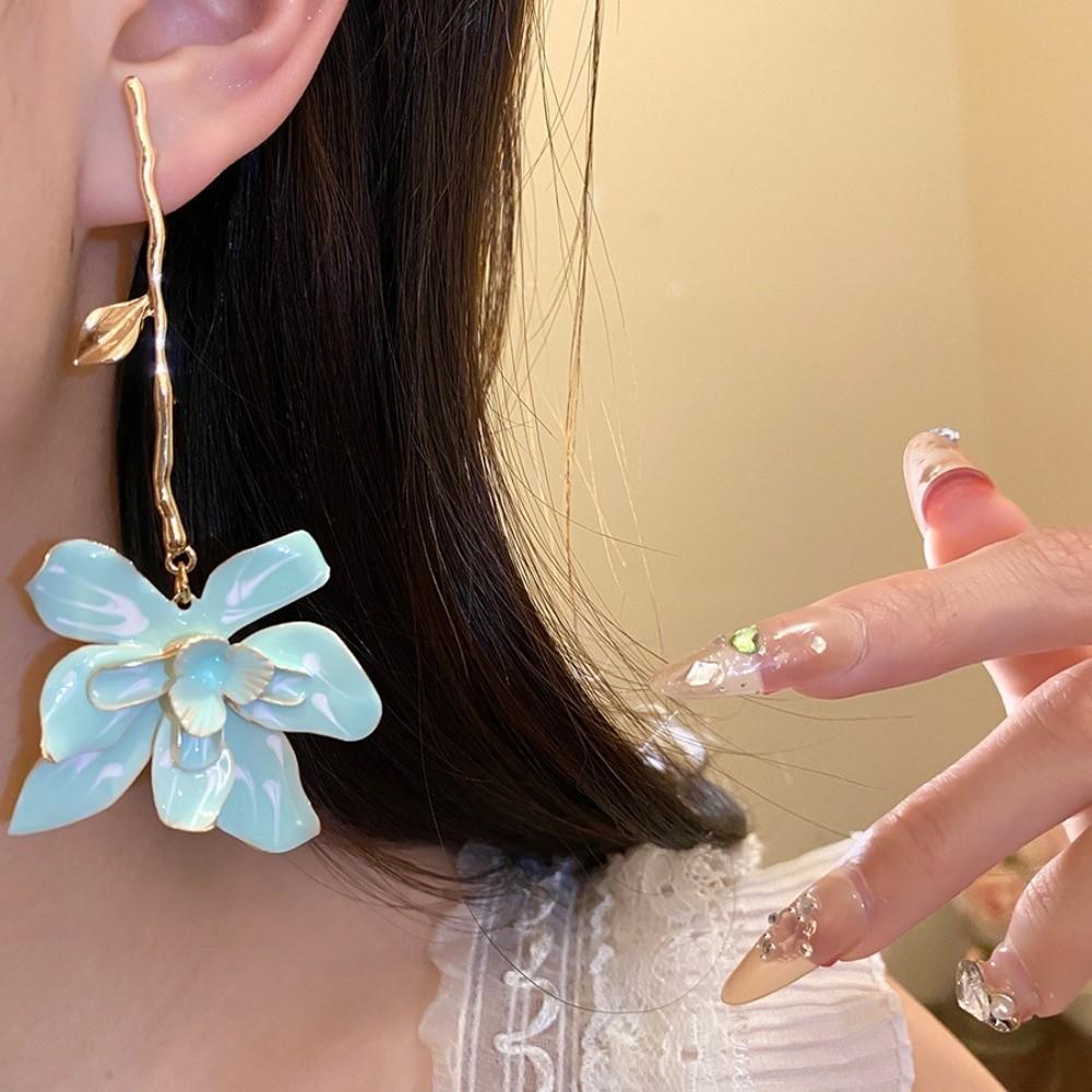 with Leaf Stalk Floral Pendant Earrings Zinc Zinc Alloy Stud Earrings Enamel Flower Drop Earrings  Vacation
