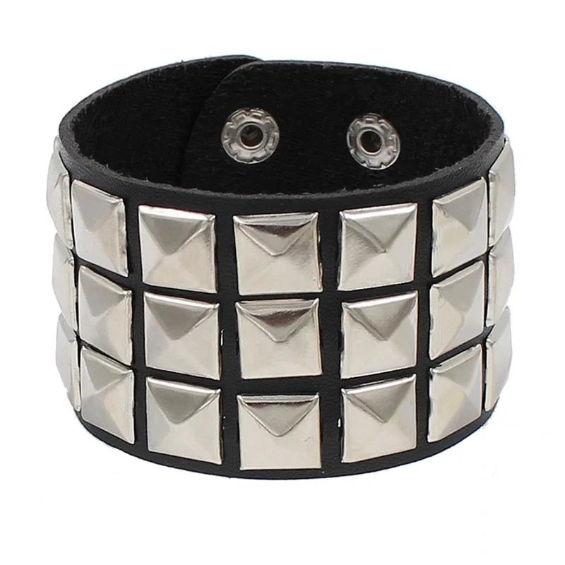 PU Leather Bracelet Punk Goth Studded Spike Rivet Buckle Wristband Cuff Bangle Black Gothic Steampunk for Men Women Unisex 80s